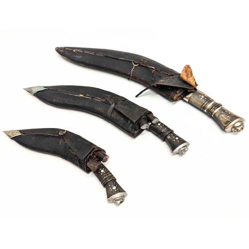 221 - A set of 3 vintage Gurkha style knives, 43cm