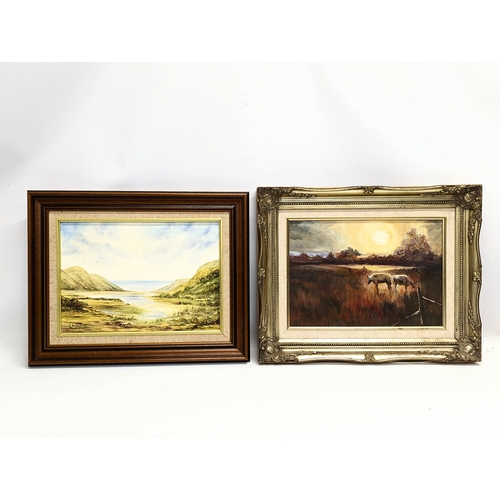 572 - 2 oil paintings, 1 signed P. Hughes. Largest measures 49x39cm