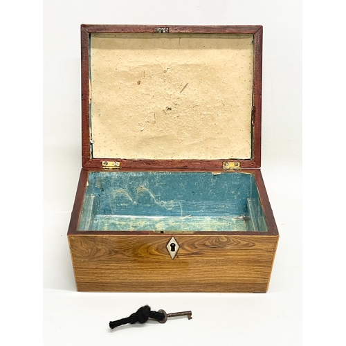 19 - A Regency inlaid rosewood jewellery box with original leather panel. 23x18.5x11cm