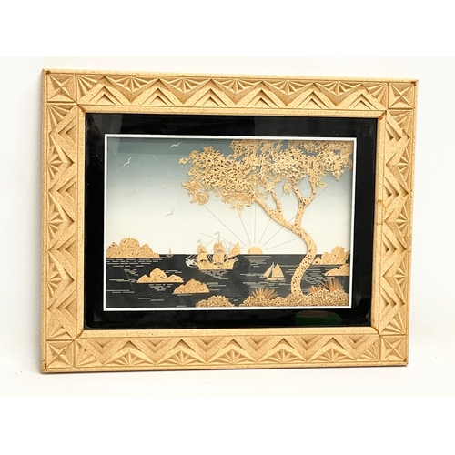 591 - A vintage framed Japanese Cork Art. 46.5x36.5cm