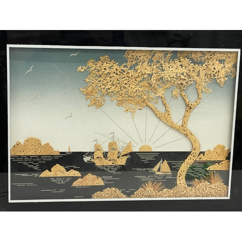 591 - A vintage framed Japanese Cork Art. 46.5x36.5cm