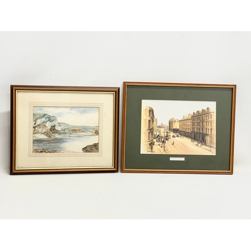 593 - A watercolour painting signed S.D.T and a Frank McKelvey print 48x38cm