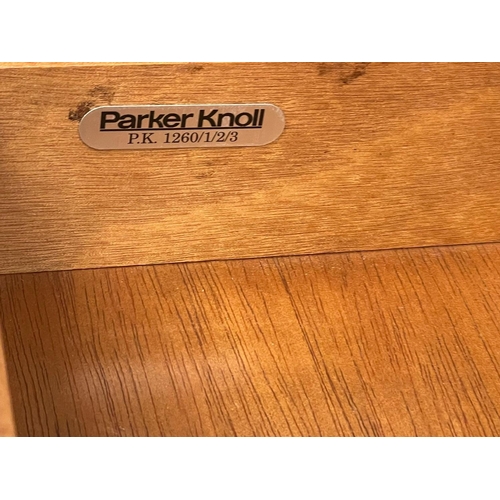 206 - A Parker Knoll mahogany end table with drawer. 50x55x56cm