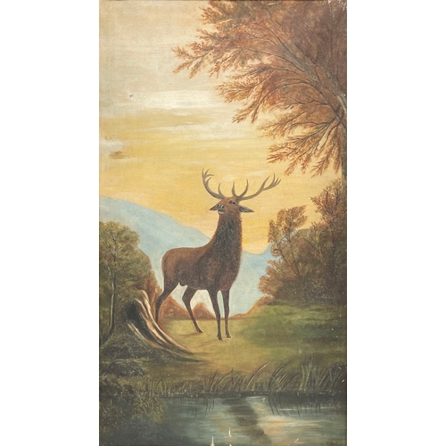 70 - A pair of early 20th century large oil paintings of stags, in later frames. Paintings measure 44.5x8... 