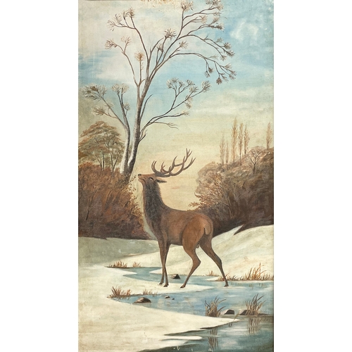 70 - A pair of early 20th century large oil paintings of stags, in later frames. Paintings measure 44.5x8... 