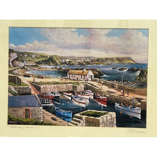 588 - A signed print by W. Yeaman. Ballintoy Harbour. 62x50.5cm including frame.