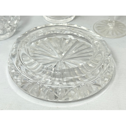 602 - 5 pieces of Waterford Crystal. Including an ashtray 13cm, a ‘Lismore’ pattern honey pot, a pair of ‘... 