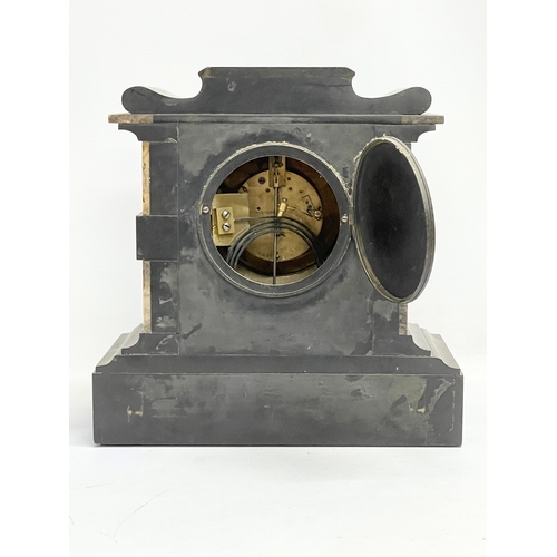 74 - A large Victorian slate and marble mantle clock with pendulum. Londonderry maker. 31.5x16x32cm