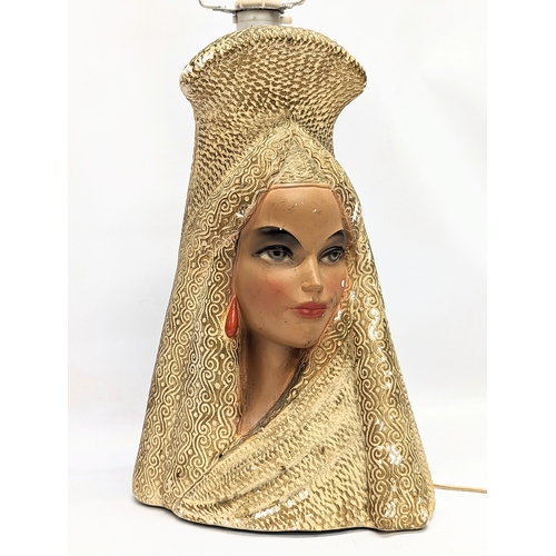 78 - A vintage table lamp of Middle Eastern lady, circa 1950s/60s. 70cm including shade.