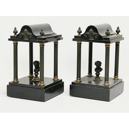 21 - A pair of Victorian slate clock garnitures 13x13x22cm