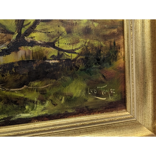 13 - A large oil painting by Leo Toye. 105x59.5cm with frame 89.5x44.5cm without frame.