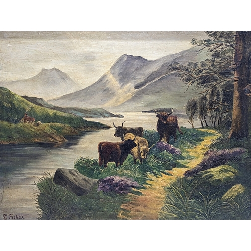 104 - A large late 19th century oil painting by E. Fisher. 72.5x60cm with frame,54.5x42cm without frame.