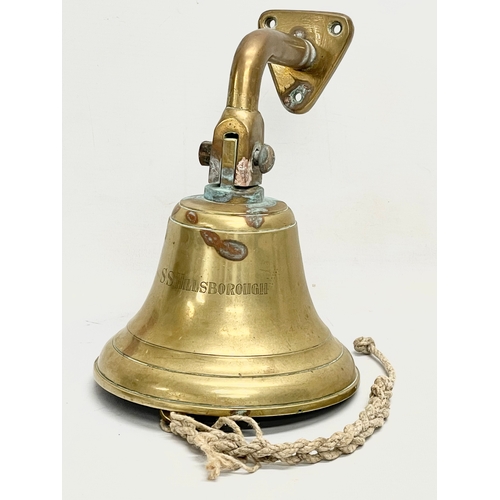 37 - A vintage brass ships bell of the S.S. Hillsborough. 17.5x24cm