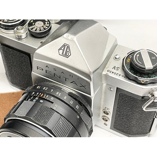 289 - An Asahi Pentax camera in case with accessories. Including a Asahi Pentax viewfinder in case, Pentax... 