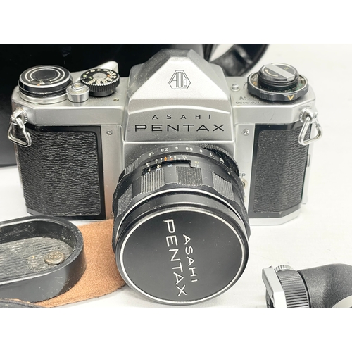 289 - An Asahi Pentax camera in case with accessories. Including a Asahi Pentax viewfinder in case, Pentax... 