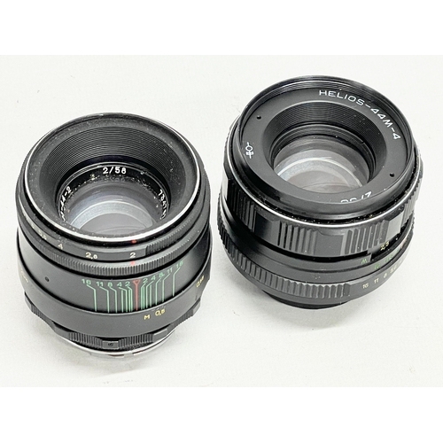 455 - 2 Helios camera lenses. A Helios-44M-4 2/58 lens. A Helios-44-2 2/58 lens.