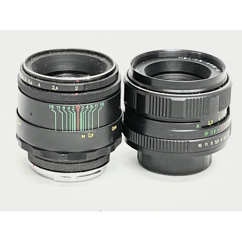 455 - 2 Helios camera lenses. A Helios-44M-4 2/58 lens. A Helios-44-2 2/58 lens.