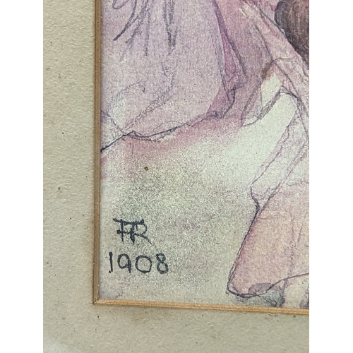 473 - An early 20th century watercolour painting, signed F. R. 1908. 28x37cm with frame, 16x20cm without f... 