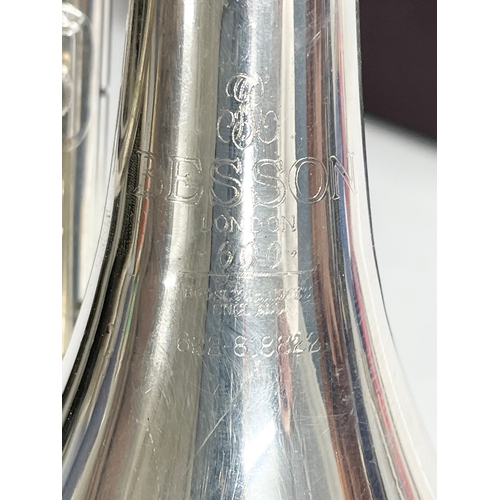 537 - A Besson trumpet in case. Case measures 40x32x15cm.