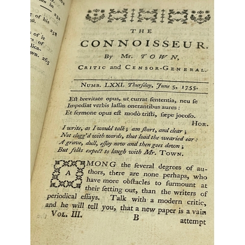 135 - Two 18th century books dated 1764. The Connoisseur by Mr Town, Critic and Censor-General. Letters Be... 