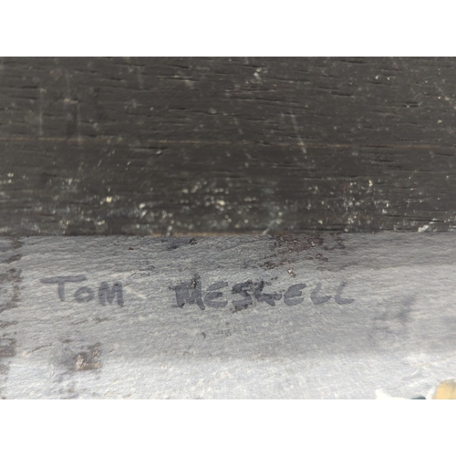 220 - A Tom Meskell painting on slate. 71.5x35cm