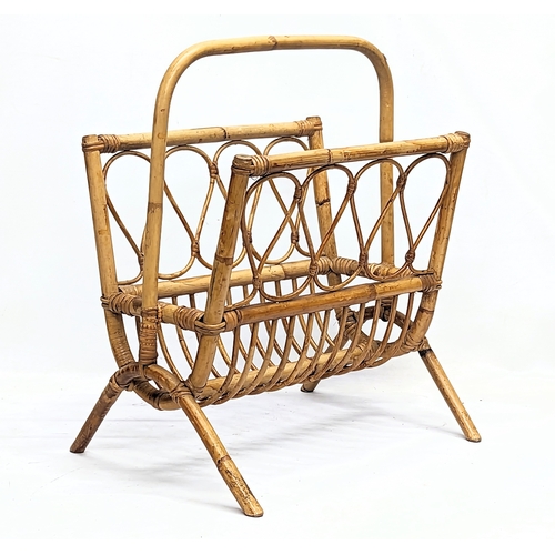 140 - A Mid Century bamboo magazine rack with a Mid Century wicker wine holder. Magazine rack measures 42x... 