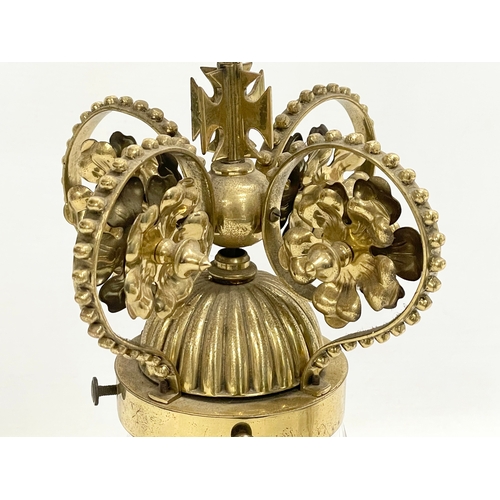 49 - An early 20th century ornate brass porch light with crystal shade. 41cm