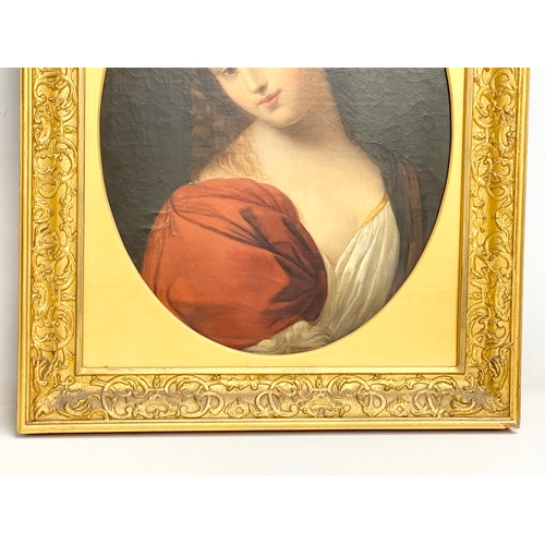 56 - A large Victorian oil painting of a young lady in original ornate gilt frame. 64x76cm