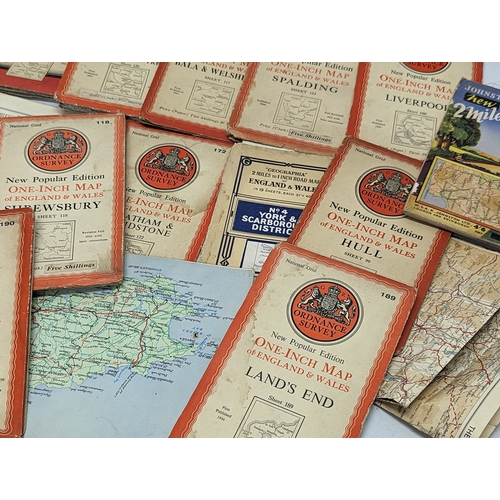 162 - A quantity of vintage road maps including a collection of 1940s Ordnance Survey One Inch Map of Engl... 