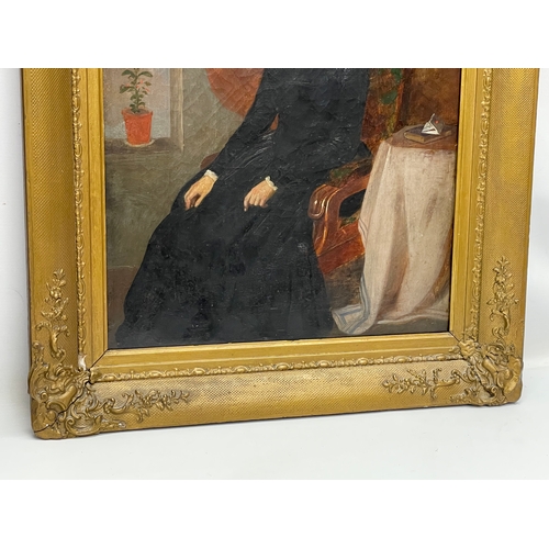 65 - A pair of large mid 19th century oil paintings of a lady and gentleman, in original ornate gilt fram... 