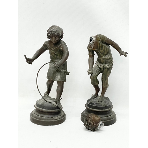 334 - 3 late 19th century spelter figures. Largest 38cm.