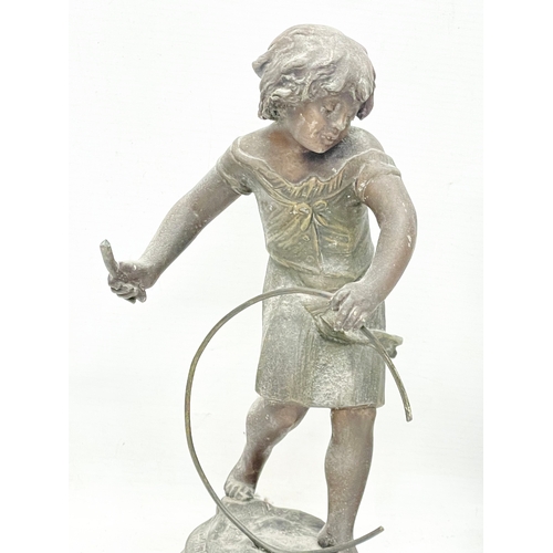 334 - 3 late 19th century spelter figures. Largest 38cm.