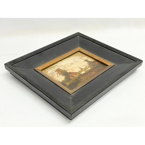 184 - 2 good quality 19th century paintings on tile. 1 Signed Luberti Largest 35.5x30.5cm.