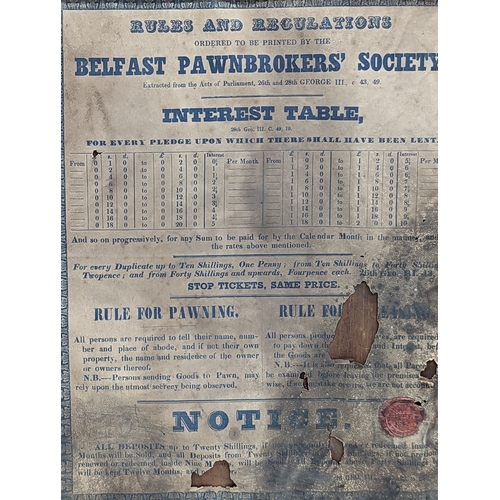 343 - An early Victorian Belfast Pawnbroker's Society Interest Table, stamped 1842. In a rosewood frame. 4... 