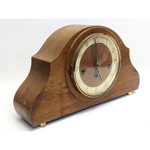 358 - A vintage walnut mantle clock, West Germany. 34.5x20cm