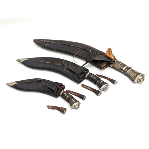 493 - A set of 3 vintage Gurkha style knives, 43cm