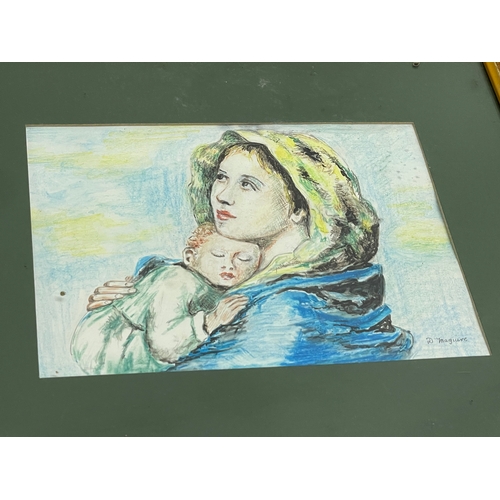 517 - A watercolour and pastel by D. Maguire. Titled ‘Our Lady of the Snow’ painting measures 20x15cm. Fra... 