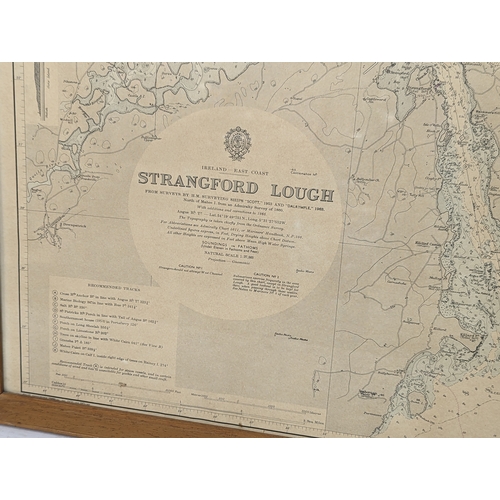 392 - A framed 1960s map of Strangford Lough from Surveys by H. M. Surveying Ships 