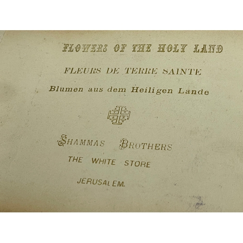 715 - An early 20th century Olive Wood album titled Flowers of the Holy Land. 18x12cm