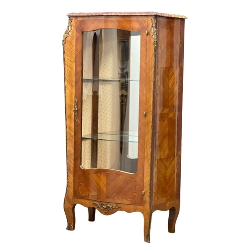 1617 - An 18th century style French marble top Vitrine with brass ormolu mounts. 73x44x156cm