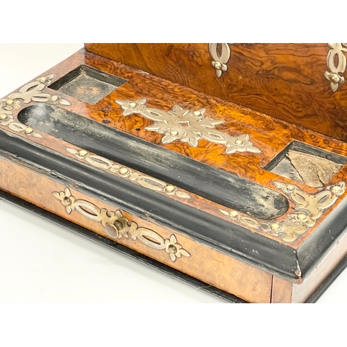 6 - A Victorian Burr Walnut desktop stationary box with brass mounts. 31x24x22.5cm