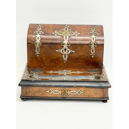 6 - A Victorian Burr Walnut desktop stationary box with brass mounts. 31x24x22.5cm