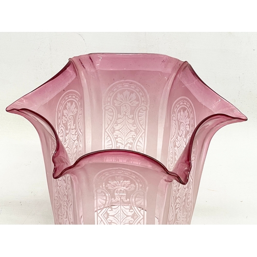 49 - A large Victorian Cranberry Glass oil lamp shade. 20x17.5cm