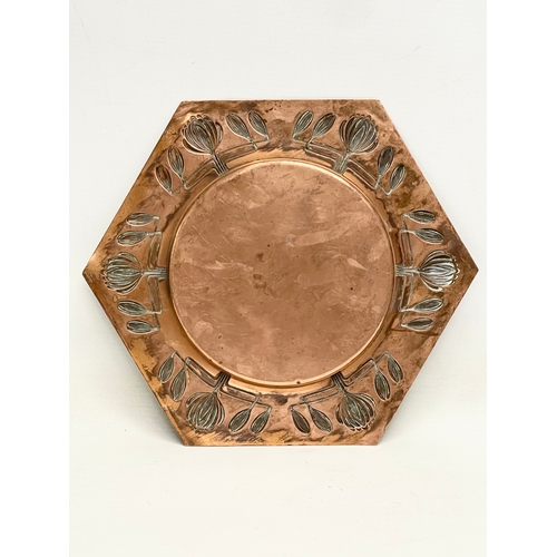 4 - A Carl Deffner Art Nouveau shallow copper dish. Circa 1900. 26.5cm