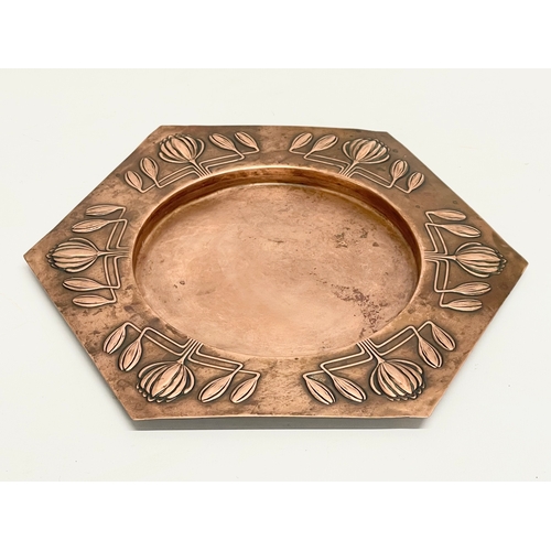 4 - A Carl Deffner Art Nouveau shallow copper dish. Circa 1900. 26.5cm