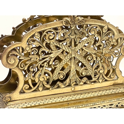 7 - A large Victorian ornate brass desktop stationary letter holder. 31x13x27cm.