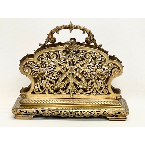 7 - A large Victorian ornate brass desktop stationary letter holder. 31x13x27cm.