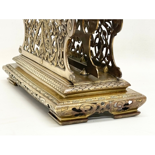 7 - A large Victorian ornate brass desktop stationary letter holder. 31x13x27cm.