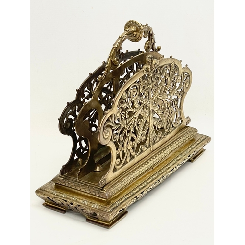 7 - A large Victorian ornate brass desktop stationary letter holder. 31x13x27cm.