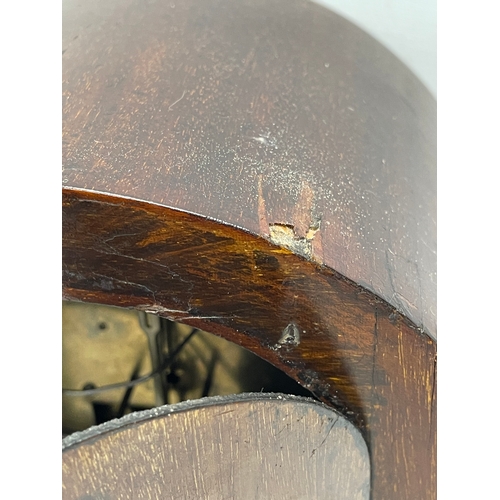 9 - A large Edwardian inlaid mahogany mantle clock with key and pendulum. 21.5x13x30.5cm